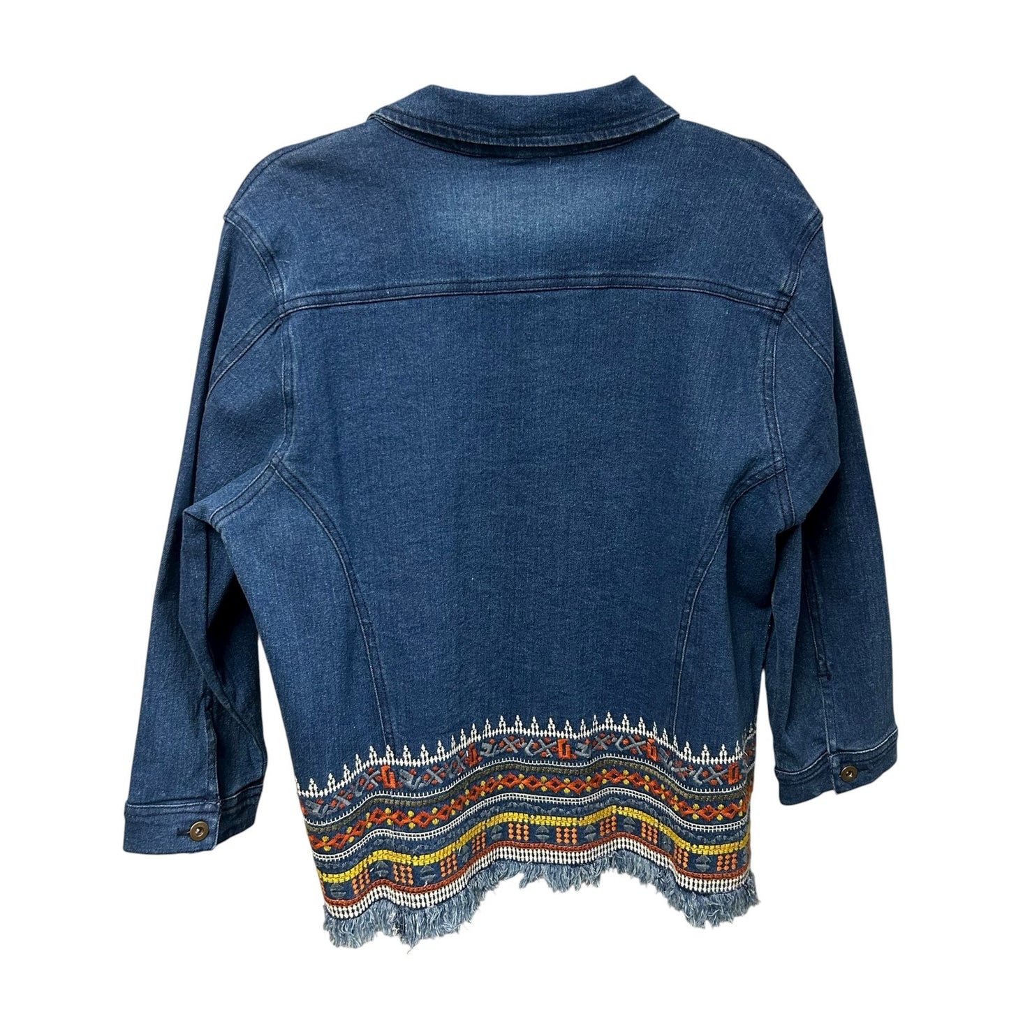 Multiples Blue Multicolor Embroidered Four Pocket Denim Jacket Womens Large
