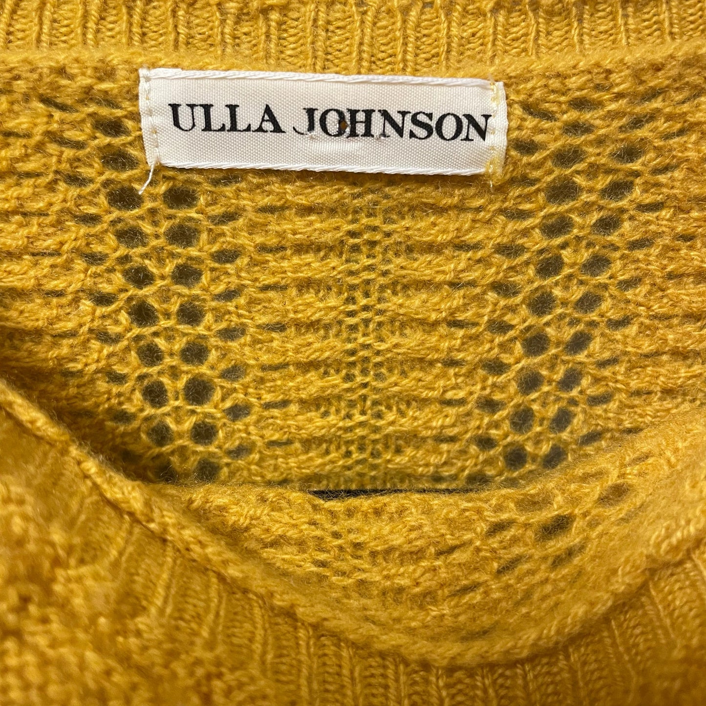 Ulla Johnson Pure Cashmere Ruffle Neck Open Knit Sweater Dark Yellow Size Small