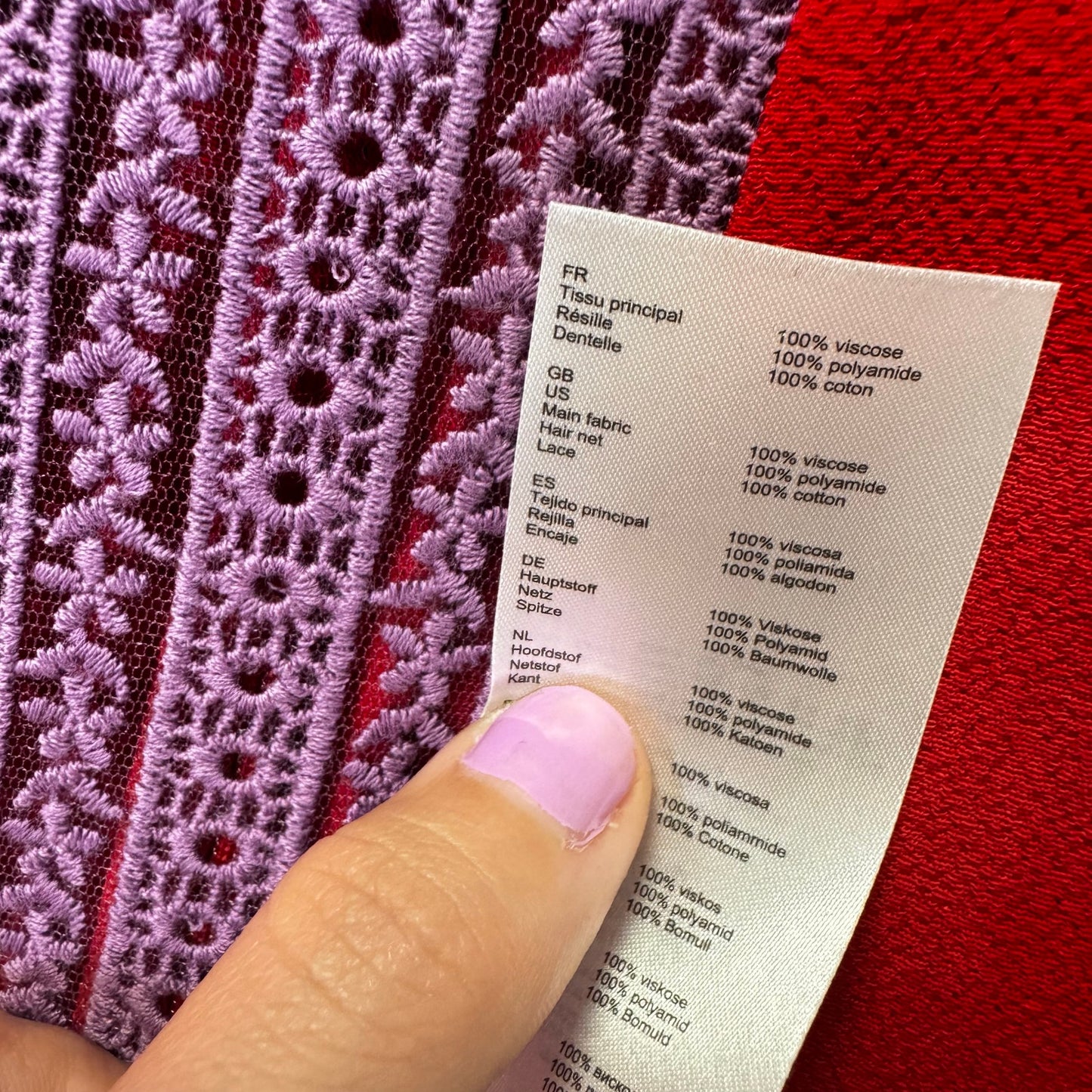 Maje Red Purple Lace Short Sleeve Raglia Flounce Tiered Mini Dress Womens 1