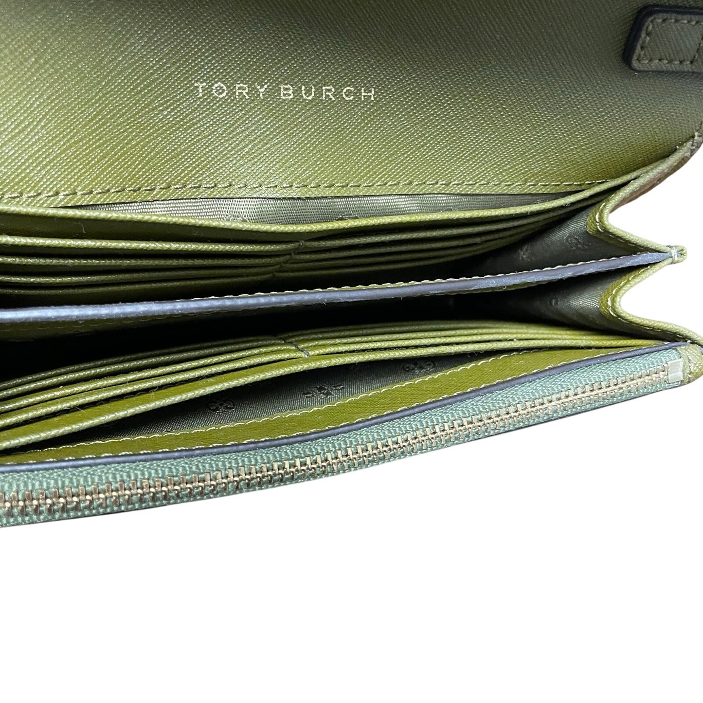 Tory Burch Convertible Gold Chain Wallet Crossbody Bag Green Leather