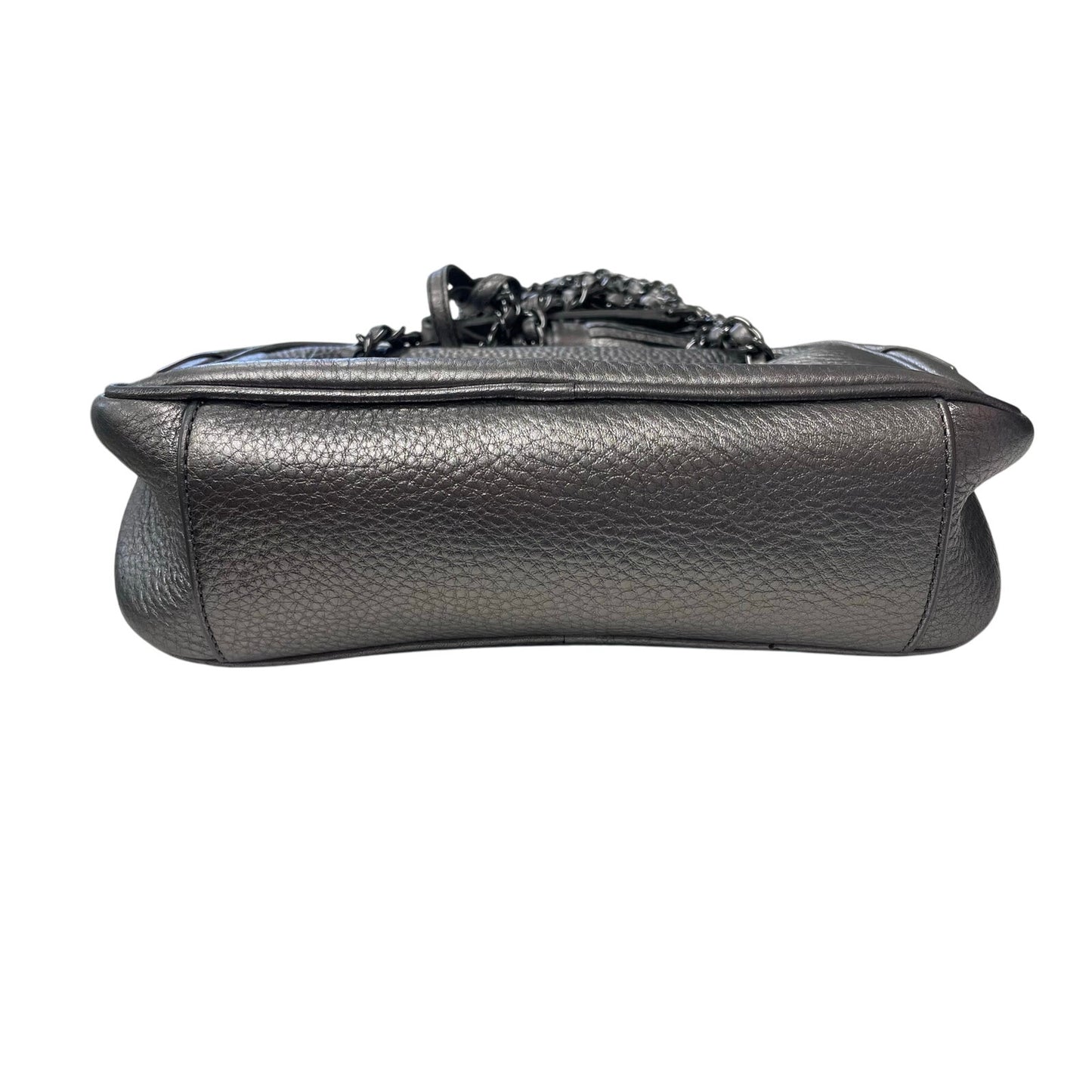 Tory Burch Thea Chain Convertible Crossbody Handbag Gunmetal Metallic Leather