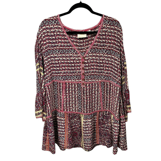 Maeve by Anthropologie Lilyana Tiered Silk 3/4 Sleeve Tunic Blouse Womens Large