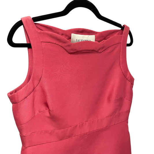 Valentino Sleeveless Scallop Accent Side Zip Dress Solid Pink Womens US 10