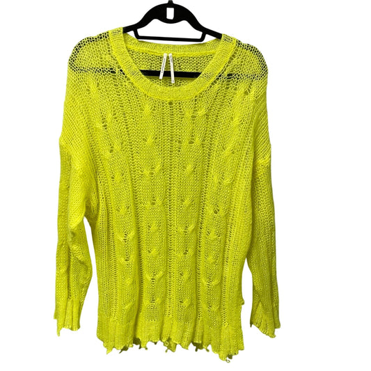By Anthropologie The Posey Stitchy Distressed Sweater Neon Yellow Wool Blend XL