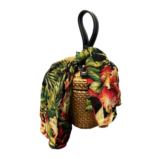 Patricia Nash Caselle Woven Wicker Leather Trim Top Handle Basket Bag with Scarf