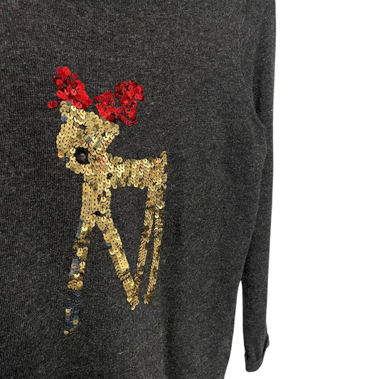 Antoni & Alison Cashmere Lambswool Blend Sequin Reindeer Holiday Sweater Medium