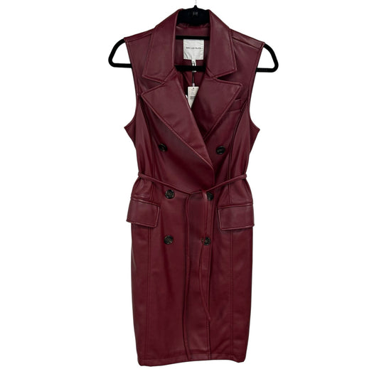 NWT Avec Les Filles Wine Red Faux Leather Sleeveless Belted Vest Womens XS