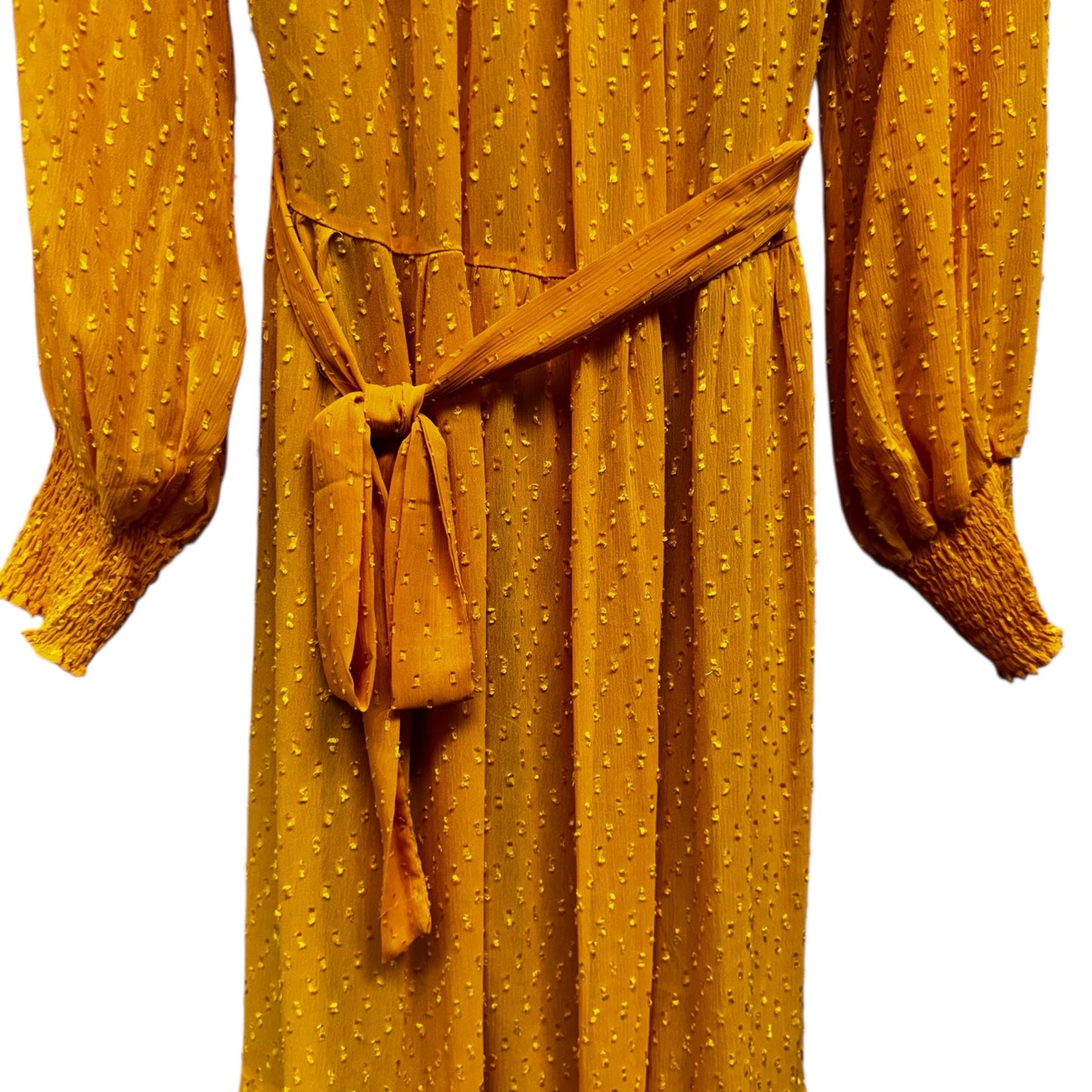 NWT English Factory Yellow Long Sleeve Swiss Dot Smocked Maxi Dress Size Small