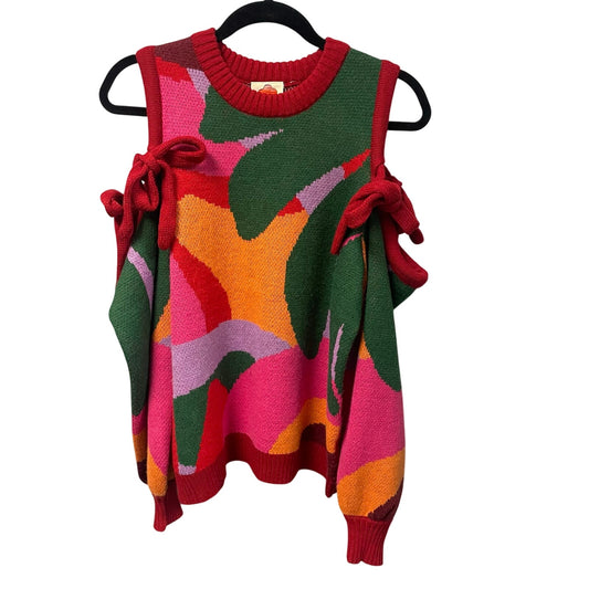 Farm Rio x Anthropologie Cold Shoulder Crew Sweater Multicolor Knit Womens Small