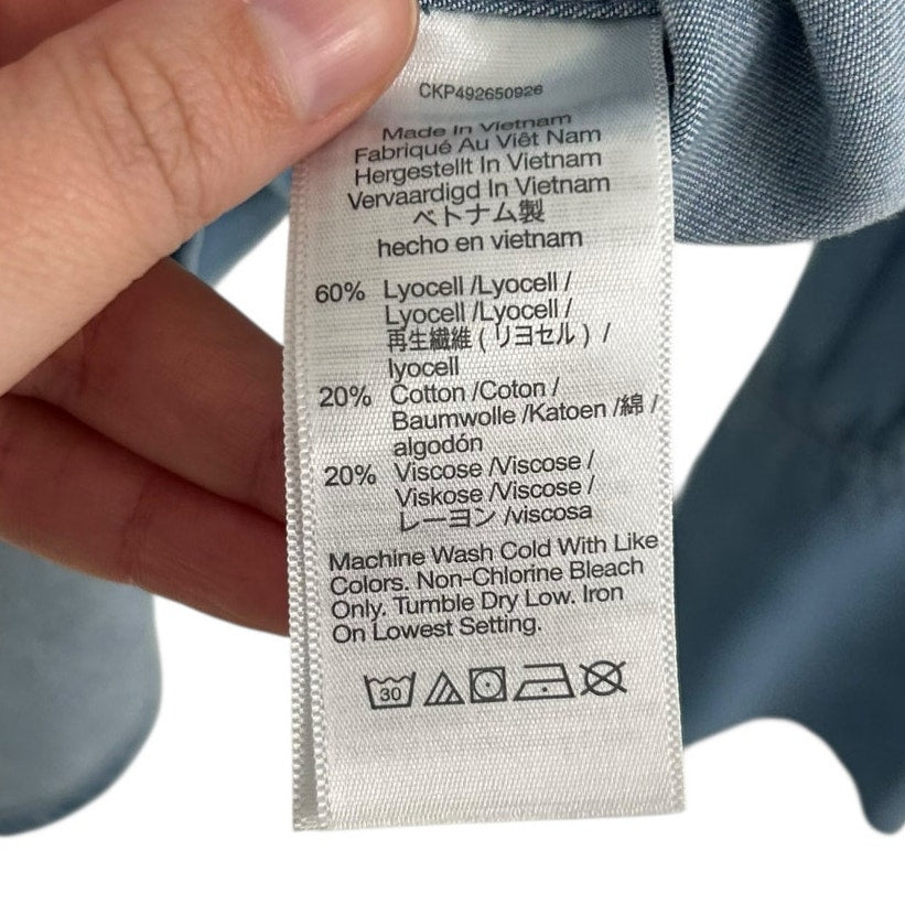 Madewell Chambray Easy Y-Neck Button-Up Collared Shirt in Ritch Wash Womens XS