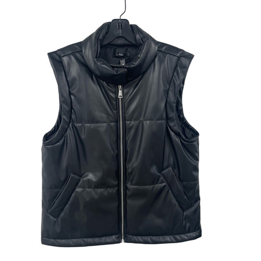 Aqua Black Faux Leather Full Zip Puffer Vest Womens Size Large