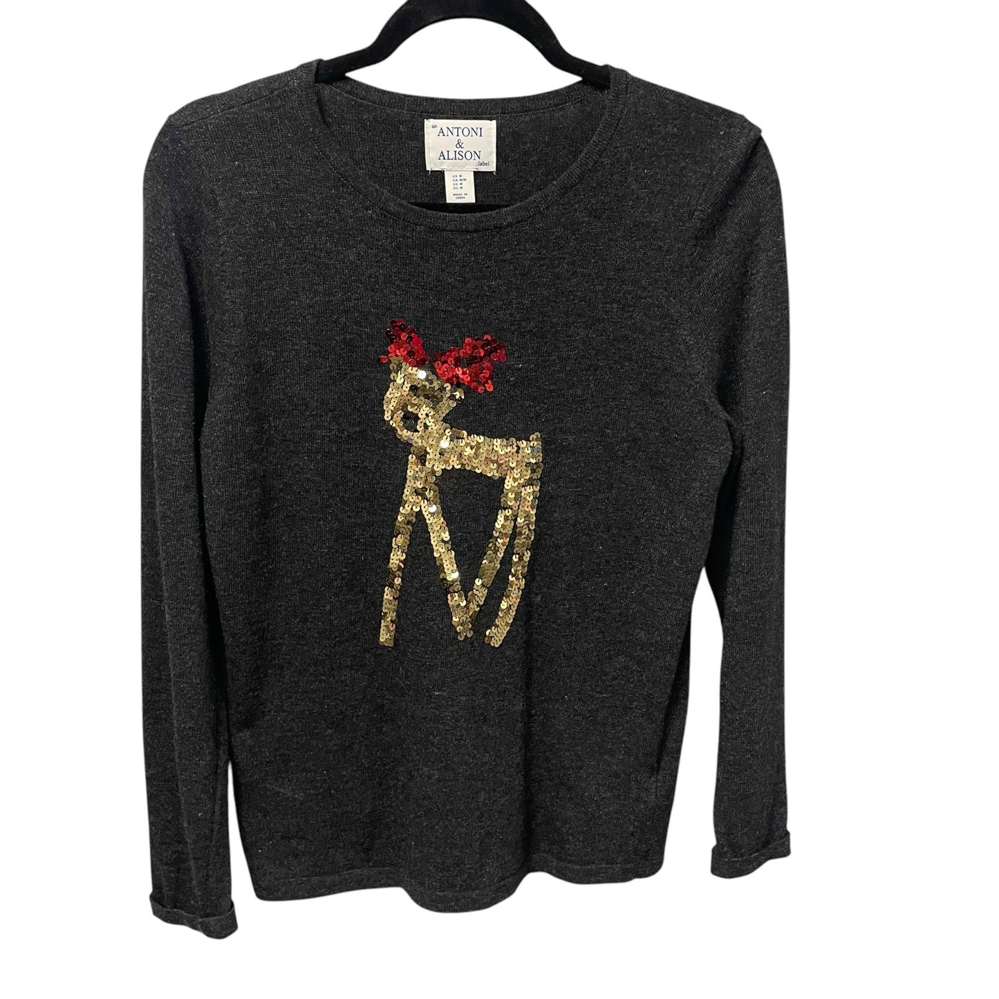 Antoni & Alison Cashmere Lambswool Blend Sequin Reindeer Holiday Sweater Medium