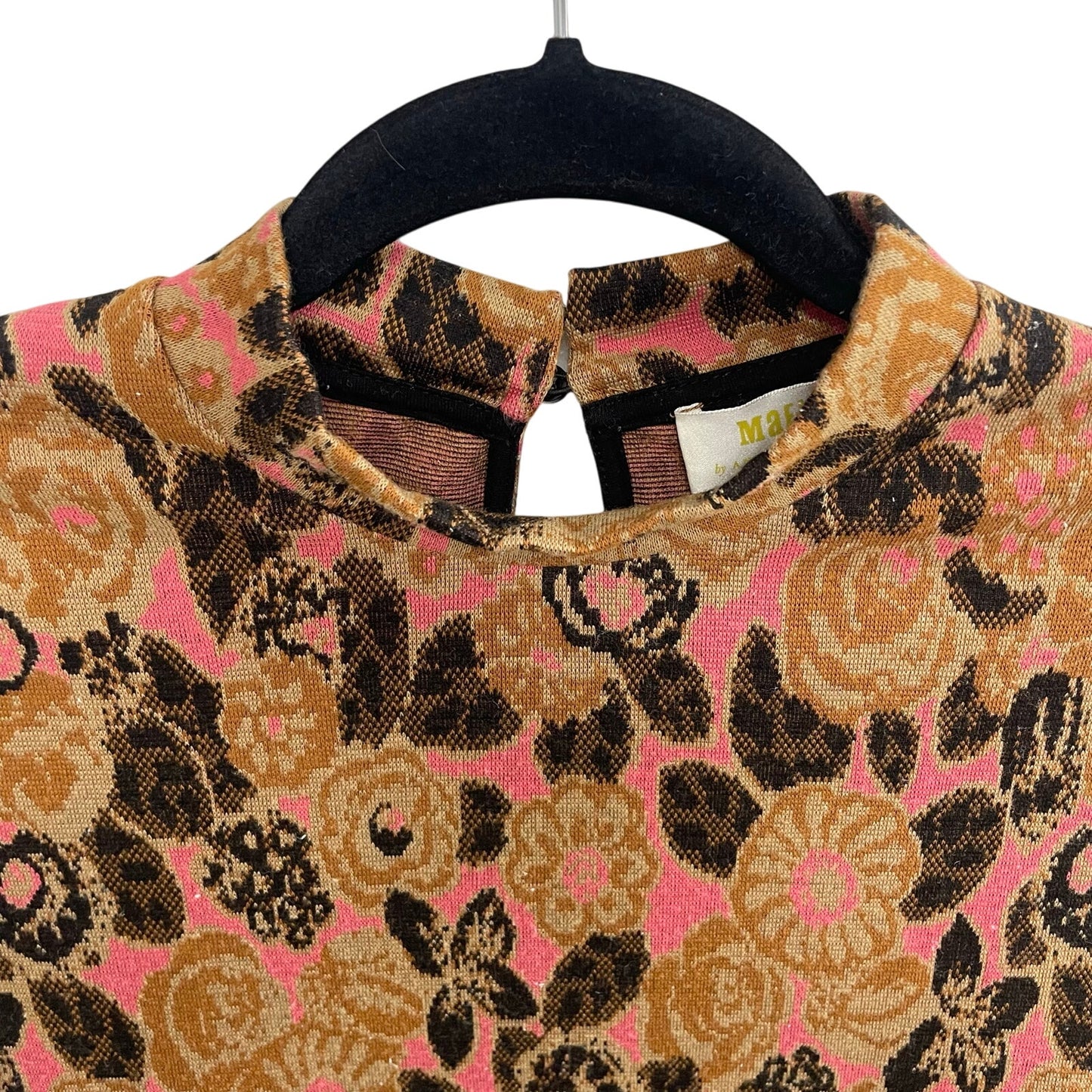 Anthropologie Maeve Mock Neck Jacquard Floral Knit Tan Pink Top Womens Small