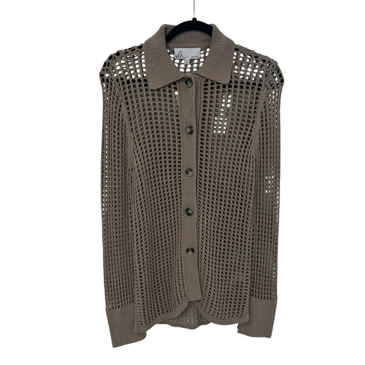 NWT DH New York Anthropologie Brown Open-Stitch Cardigan Sweater Womens XS