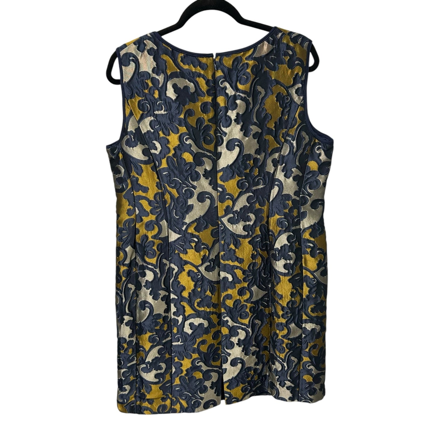 Lafayette 148 New York Navy Yellow Tan Floral Jacquard Shift Dress Womens 16