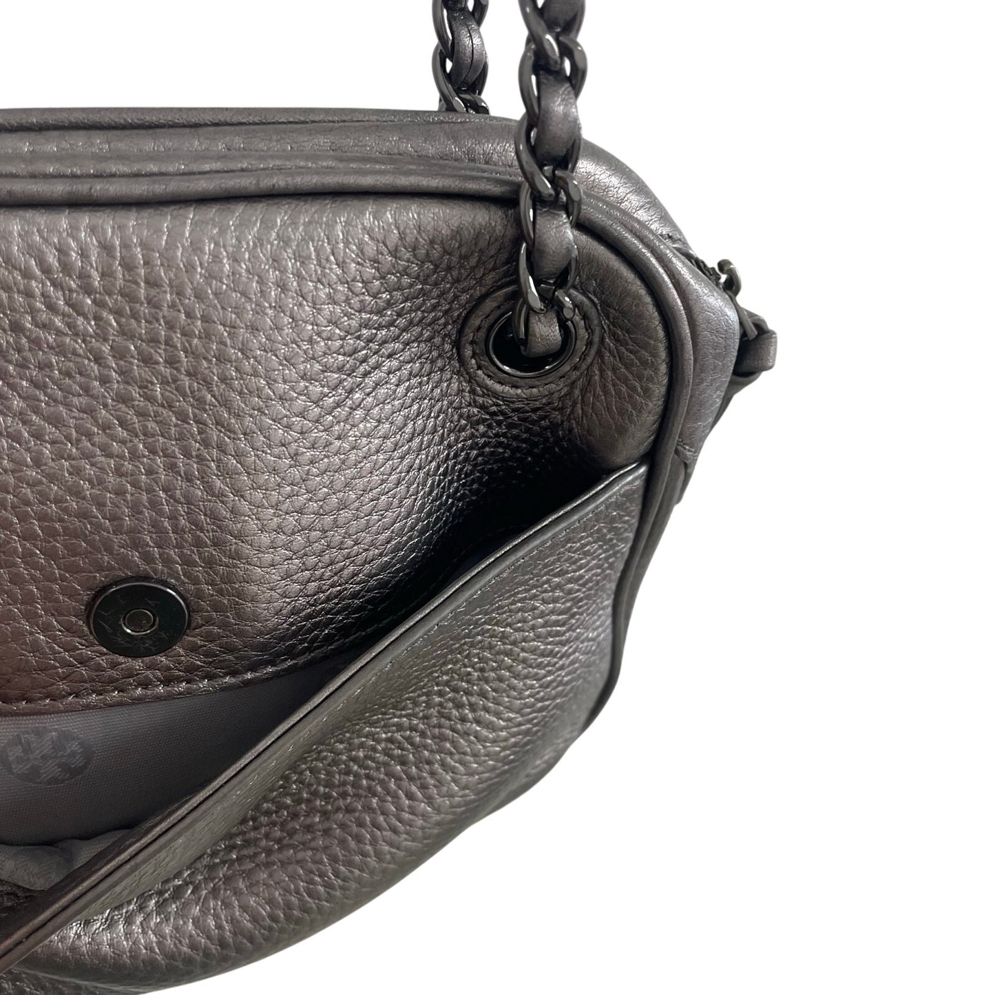 Tory Burch Thea Chain Convertible Crossbody Handbag Gunmetal Metallic Leather