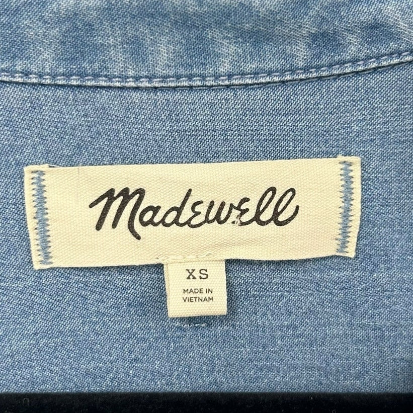 Madewell Chambray Easy Y-Neck Button-Up Collared Shirt in Ritch Wash Womens XS