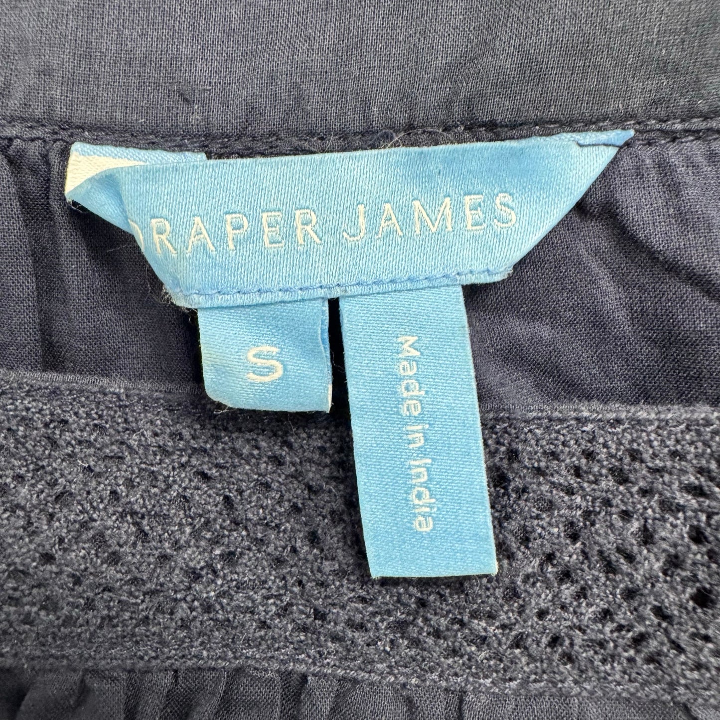 Draper James Short Sleeve Square Neckline Lace Trim Navy Maren Top Womens Small