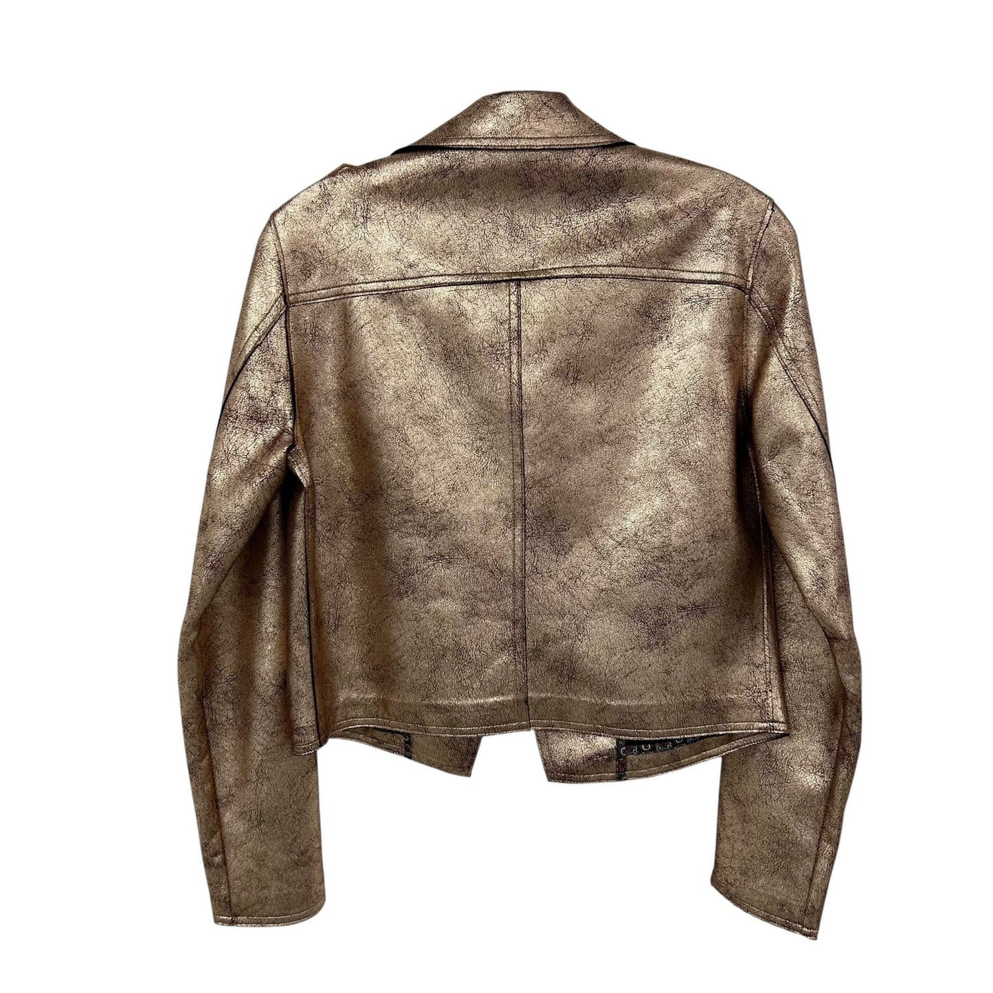 NWT Anthropologie Brisa Metallic Cropped Faux Leather Moto Jacket Womens Small