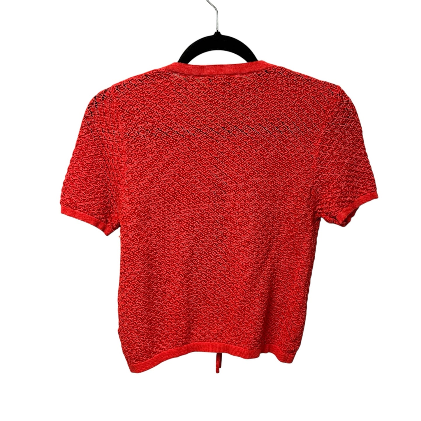 Frnch Paris Red Aelis Woven Tie Front Short Sleeve Cardigan Sweater Womens Small