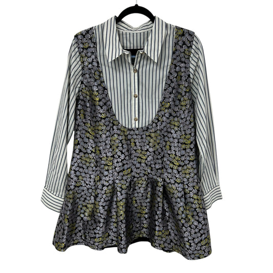 by Anthropologie Long-Sleeve Collared Twofer Flounce Mini Dress Womens Medium