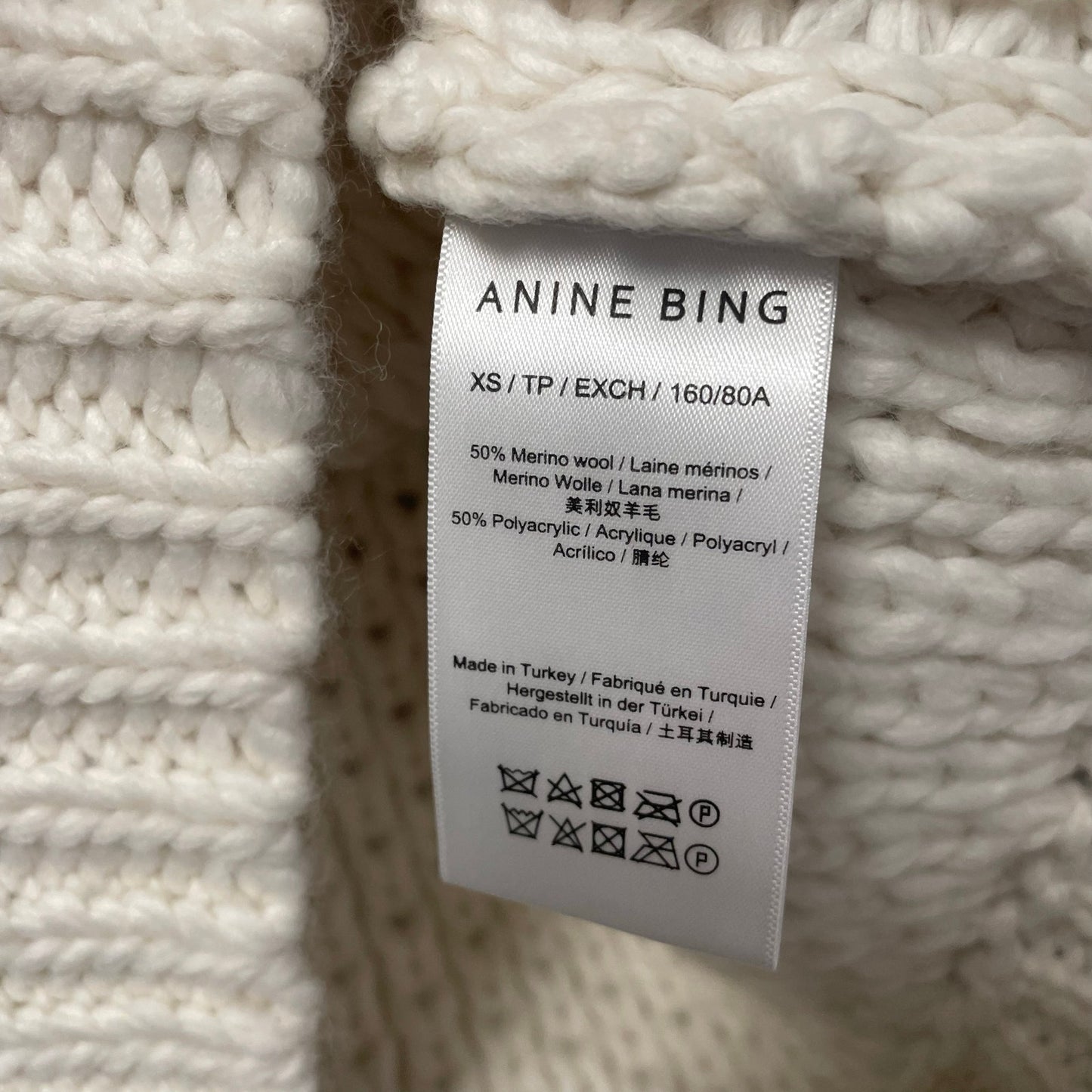 NWT Anine Bing Puff Sleeve Crewneck Brittany Sweater in White Textured Knit XS