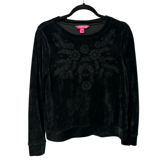 Lilly Pulitzer Onyx Black Embroidered Rami Velour Sweatshirt Womens Small