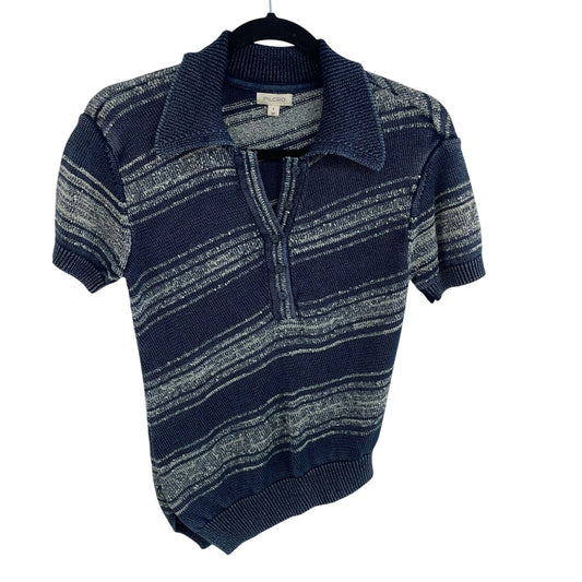 Anthropologie Pilcro Short Sleeve Asymmetrical Polo Sweater Blue Cream Small