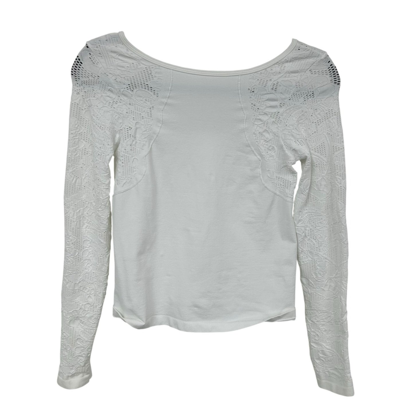 by Anthropologie White Floral Seamless Long Sleeve Boat Neck Top Womens Small