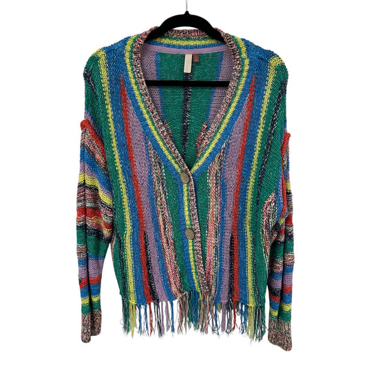 Pilcro Multicolor Button Front Fringed Cropped Cardigan Sweater Womens Small