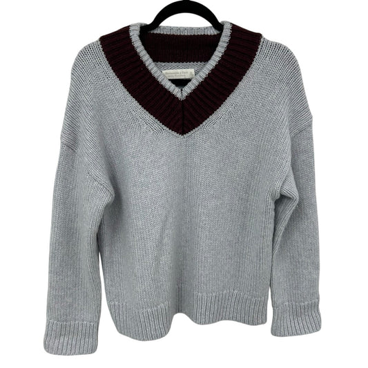 Abercrombie & Fitch Merino Wool Blend Contrast V Neck Knit Sweater Womens XS