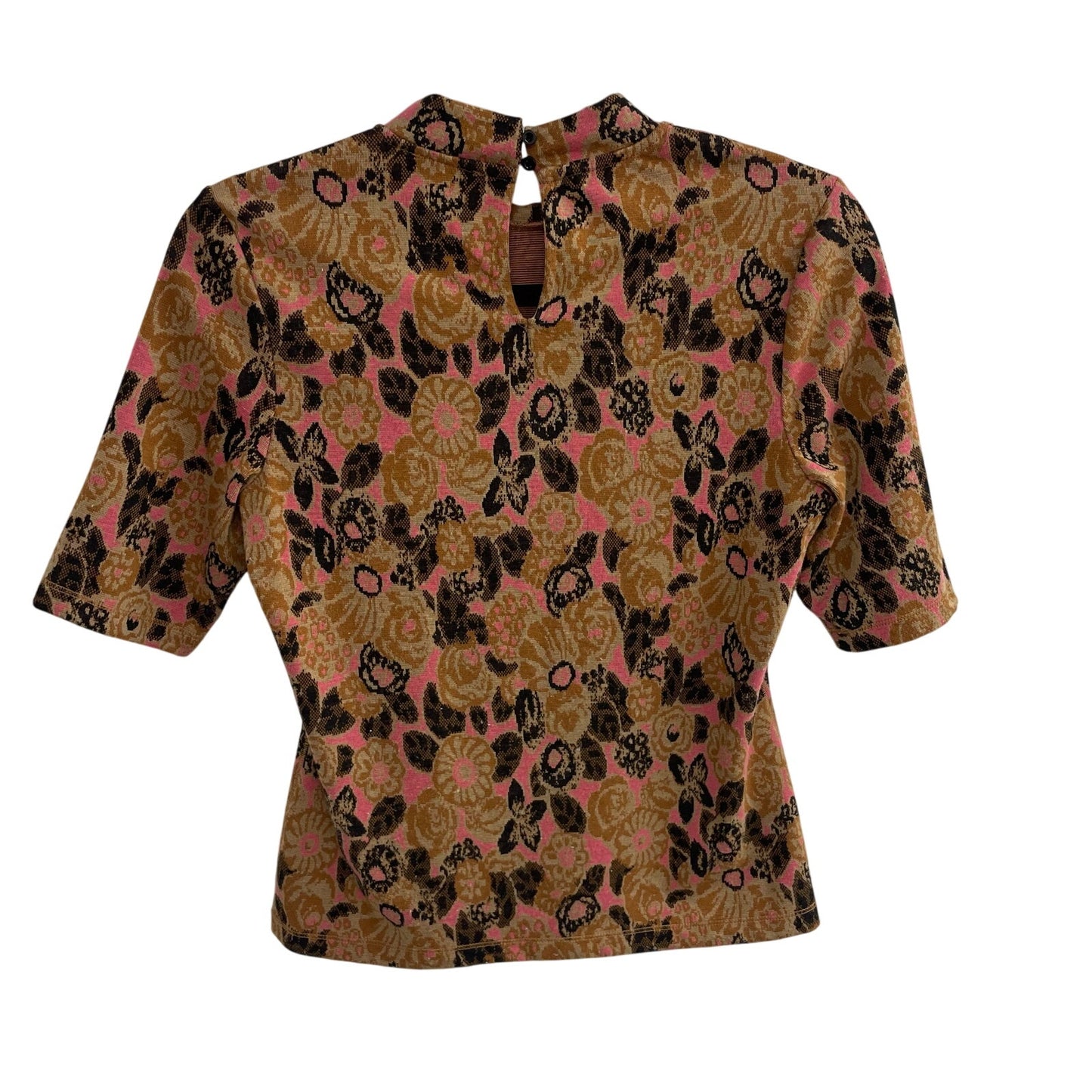 Anthropologie Maeve Mock Neck Jacquard Floral Knit Tan Pink Top Womens Small