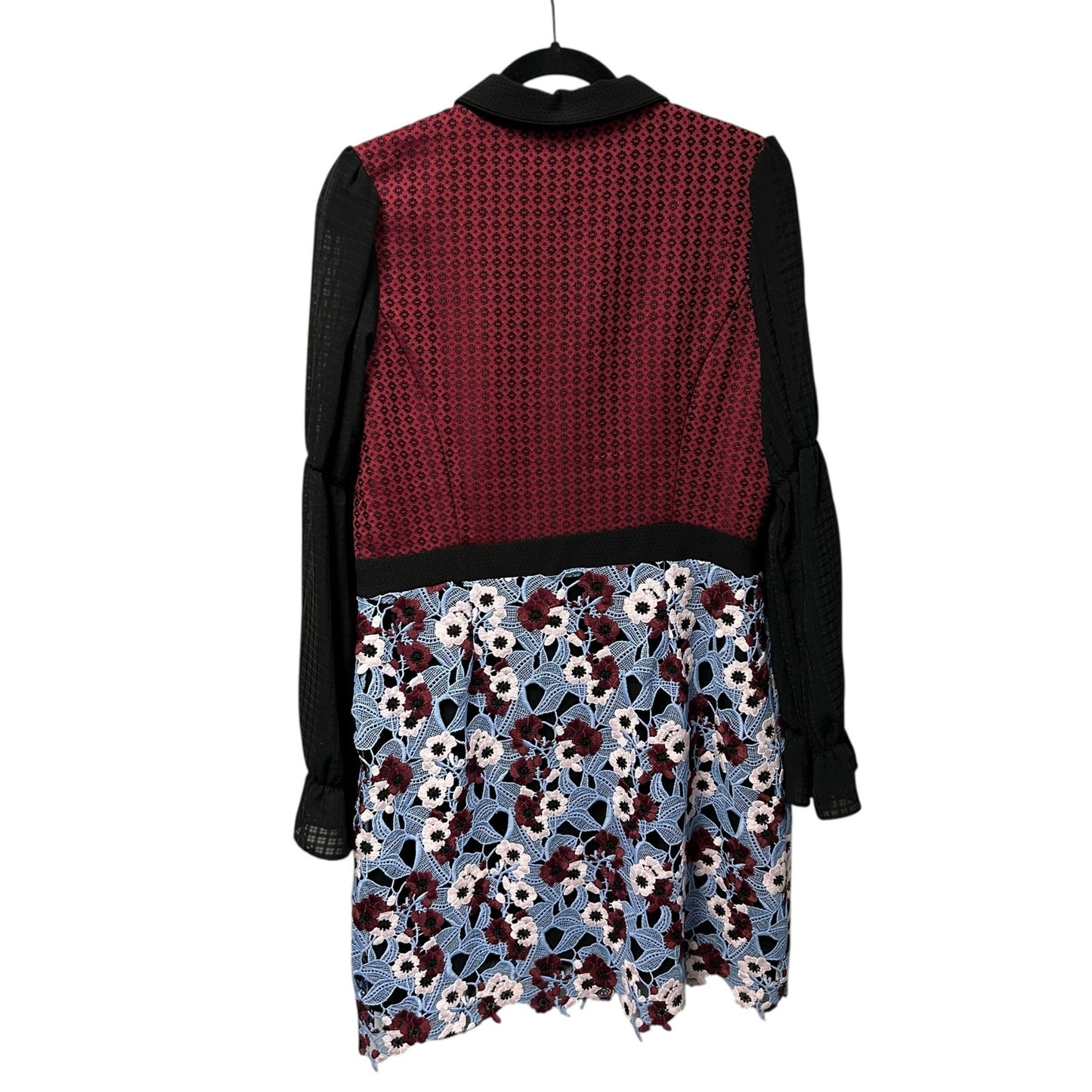 Adelyn Rae Burgundy White Blue Crochet Floral Long Sleeve Dress Womens Large