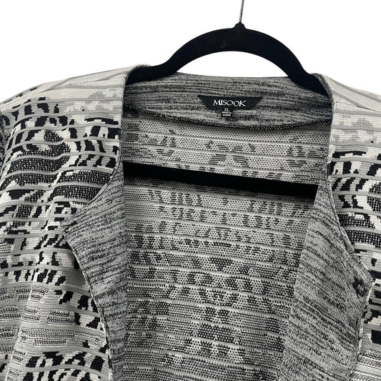 Misook Gray Black White Knit Long Sleeve Cardigan Jacket Womens Size XL AS IS