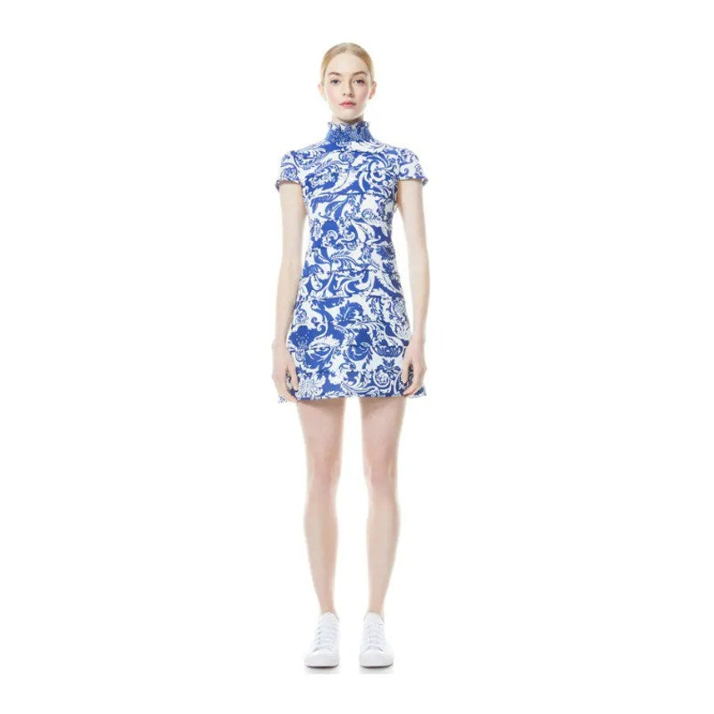 Alice + Olivia Blue & White Karisse Cap Sleeve Mock Neck Mini Dress Wo – STEPHEN LAWRENCE LTD
