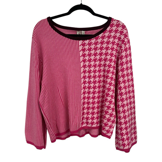 NWT Dolan Sierra Pink Stripe Houndstooth Geo Print Long Sleeve Top Womens XL