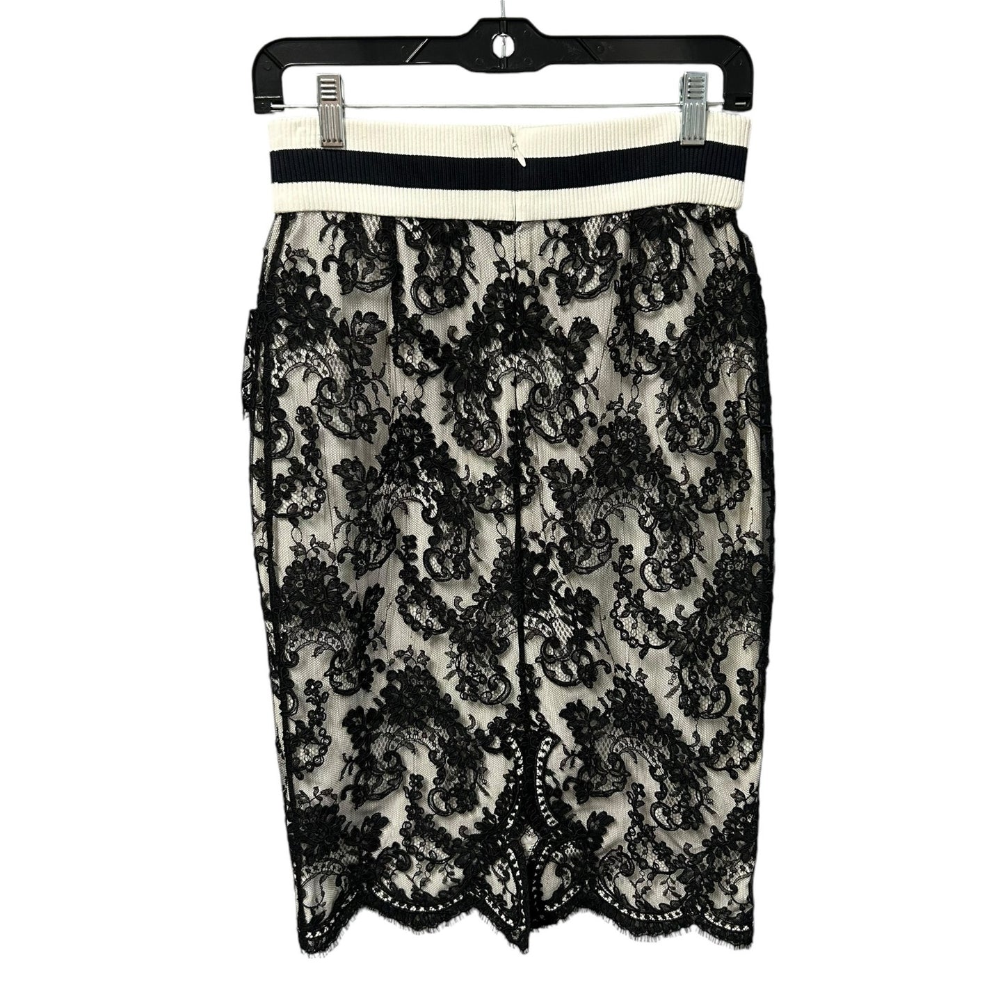 Chanel White with Black Lace Overlay Knee Length Pencil Skirt Womens 36 / 2-4