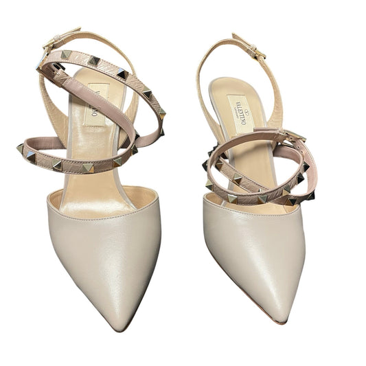 Valentino Garavani Rockstud Ankle Strap Calf Leather Pumps Poudre 39.5 / US 9.5