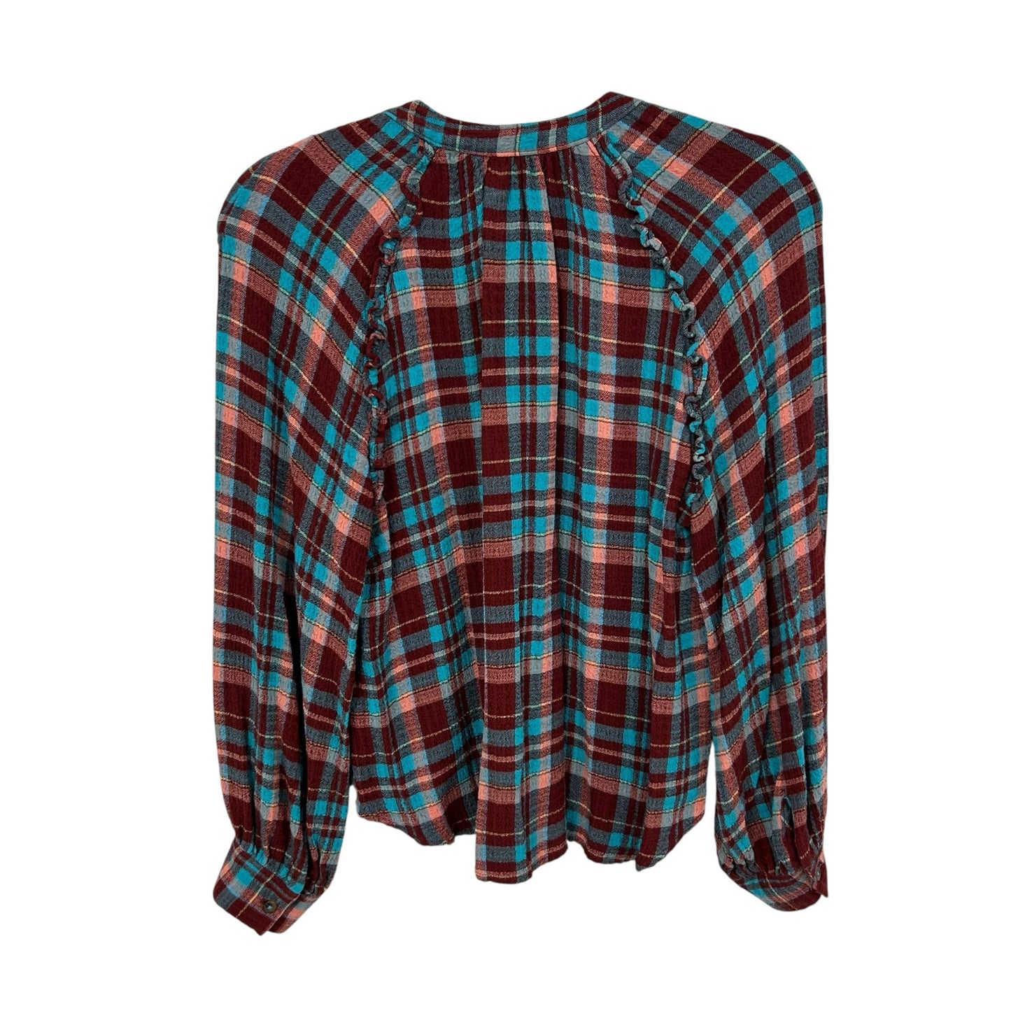 Pilcro Coral Blue Multicolor Plaid Long Sleeve Button Down Womens Petite Medium