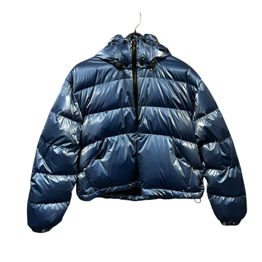Moncler Glossy Blue Moselotte Padded Puffer Zip Up Hooded Jacket Womens 0