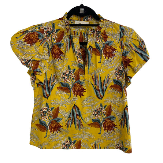 Ulla Johnson Klara Printed Cotton Poplin Top Yellow Floral Womens Size 0