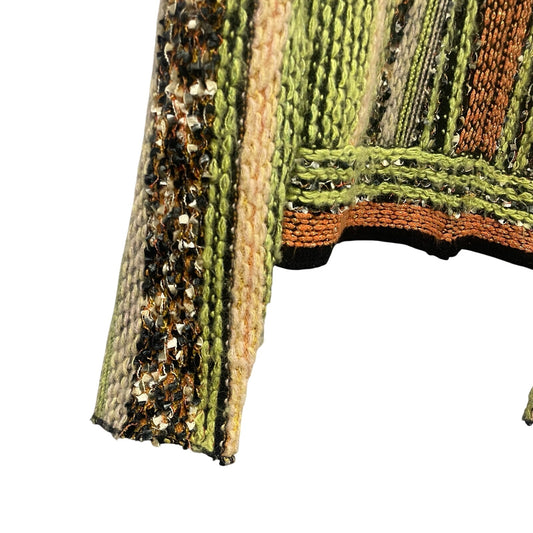 One Girl Who / Pride Wool Blend Metallic Knit Zip Up Cardigan Green Orange Small