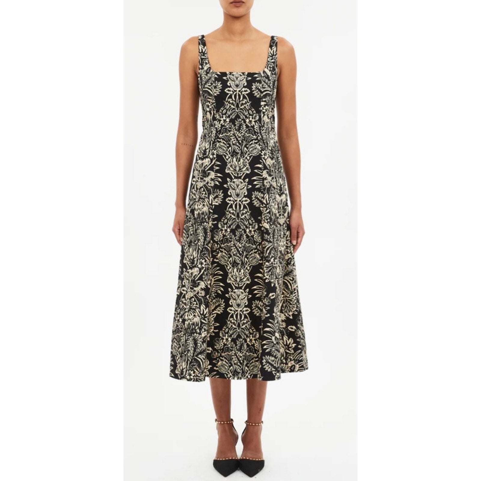 NWT Ulla Johnson Black Flora Natali Tank Sleeveless A Line Midi Dress Womens 2
