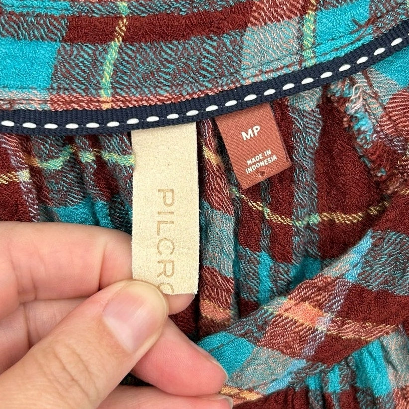 Pilcro Coral Blue Multicolor Plaid Long Sleeve Button Down Womens Petite Medium