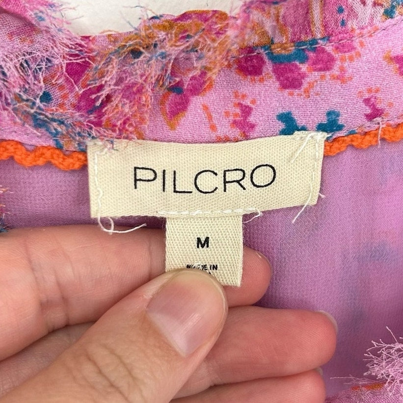 Pilcro Pink Multi Floral Print Long Sleeve Button Down Blouse Womens Medium