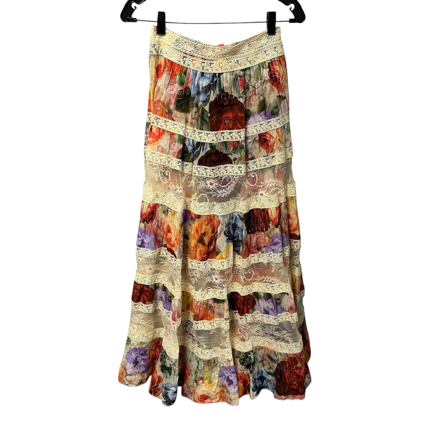 NWT Alice + Olivia Storm Floral Print Adira Tiered A Line Maxi Skirt Womens 0