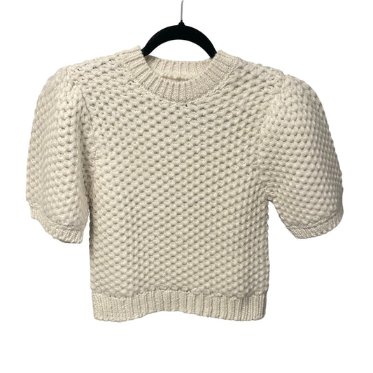 NWT Anine Bing Puff Sleeve Crewneck Brittany Sweater in White Textured Knit XS