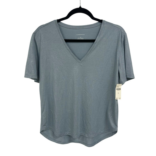 NWT by Anthropologie Sky Blue Shimmer Short Sleeve V Neck Tee Womens XS