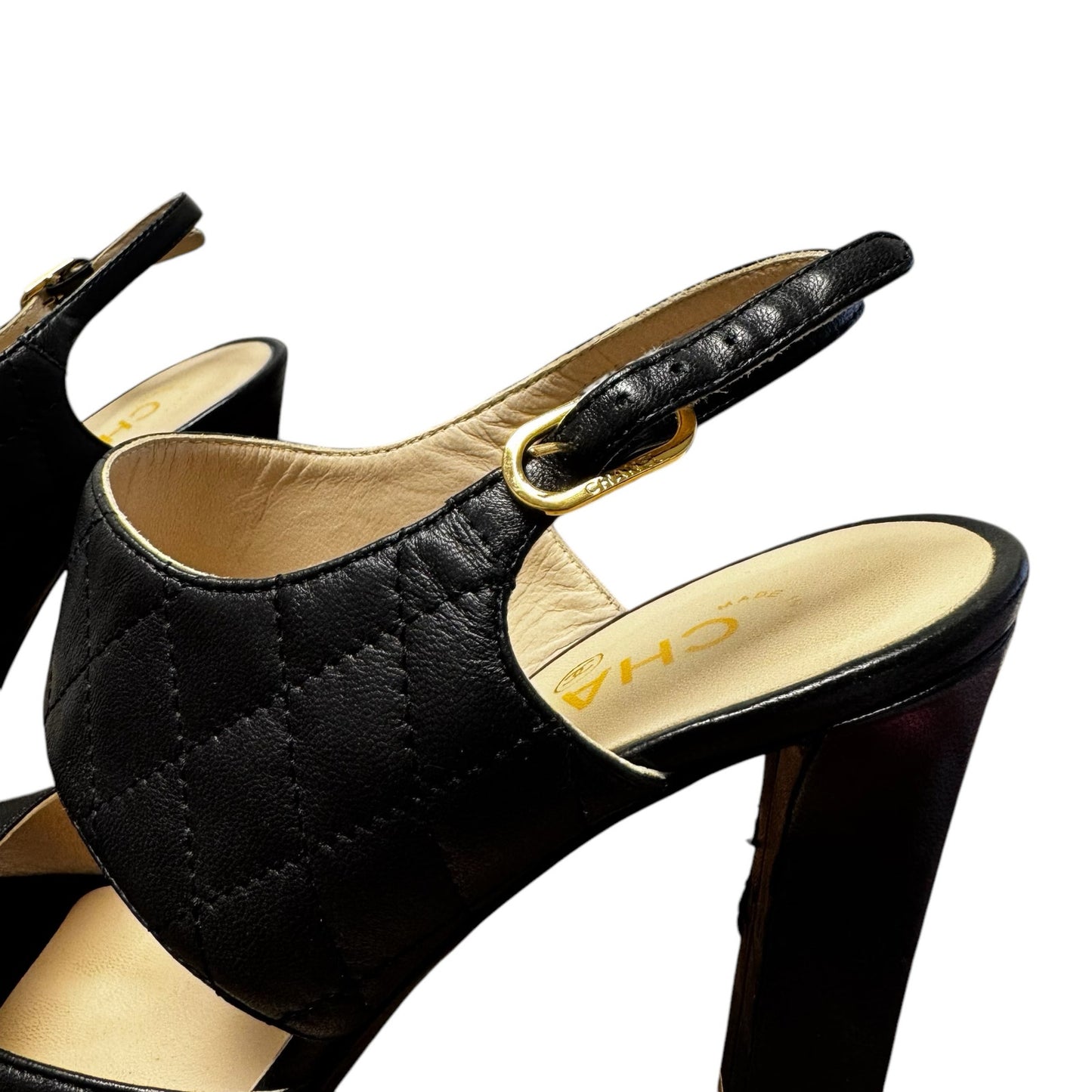 Chanel Black Black Quilted Detail Leather CC Platform Sandals Womens 9.5 AS IS