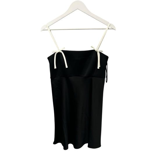 NWT Alice + Olivia Black White Morgan Babydoll Bow Detail Mini Dress Womens 4